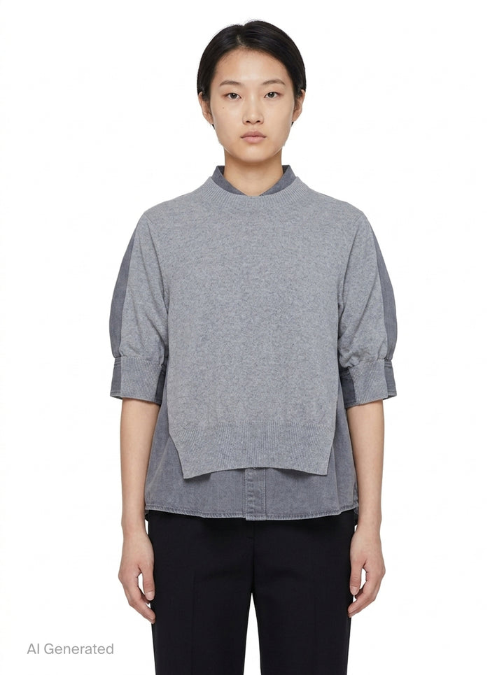 Denim x Knit Pullover | sacai | Club21 - front
