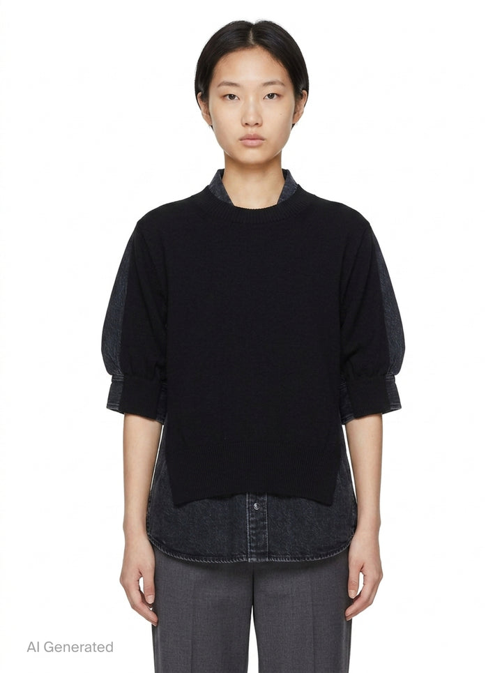 Denim x Knit Pullover | sacai | Club21 - front