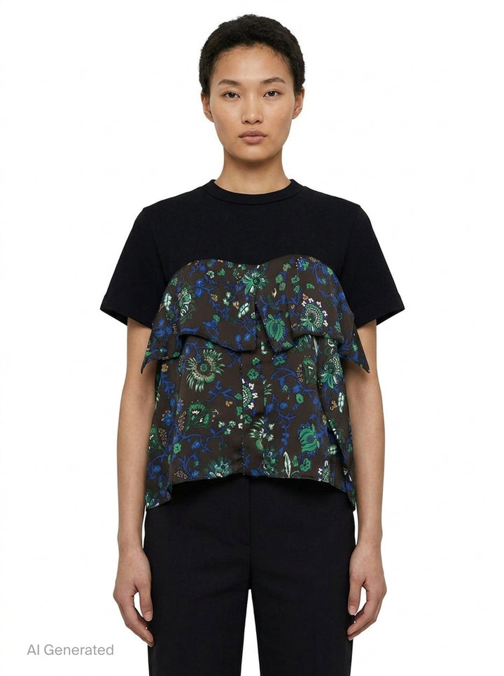 Floral Print Cotton Jersey Tee | sacai | Club21 - front