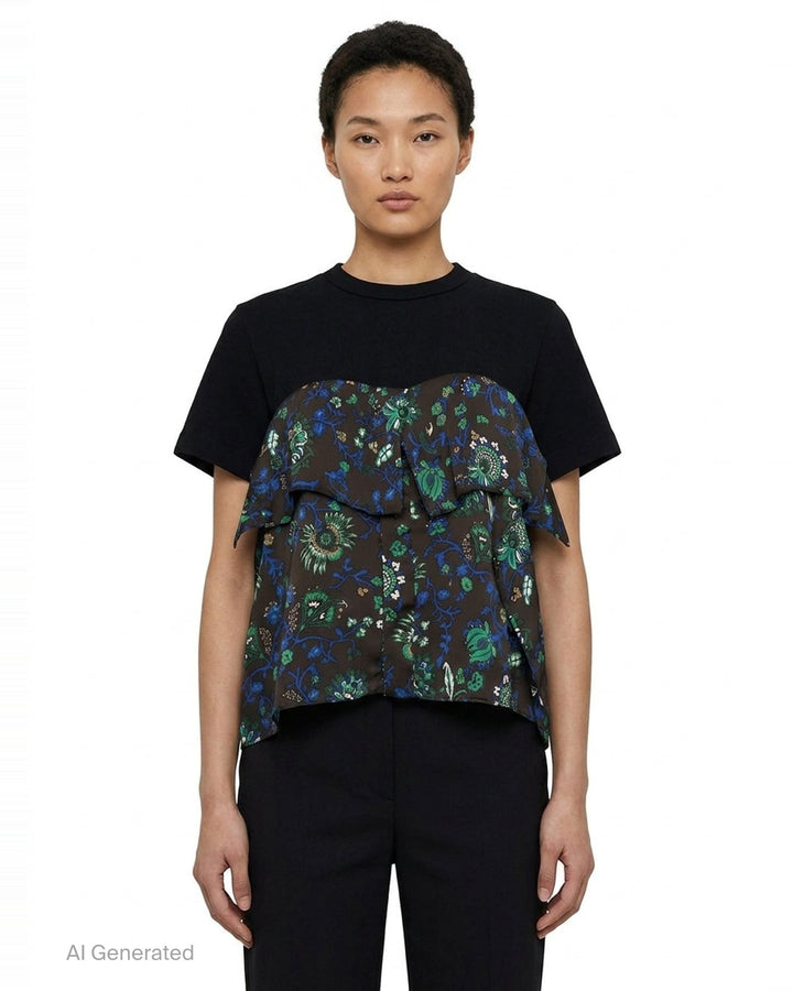 Floral Print Cotton Jersey Tee | sacai | Club21 - front