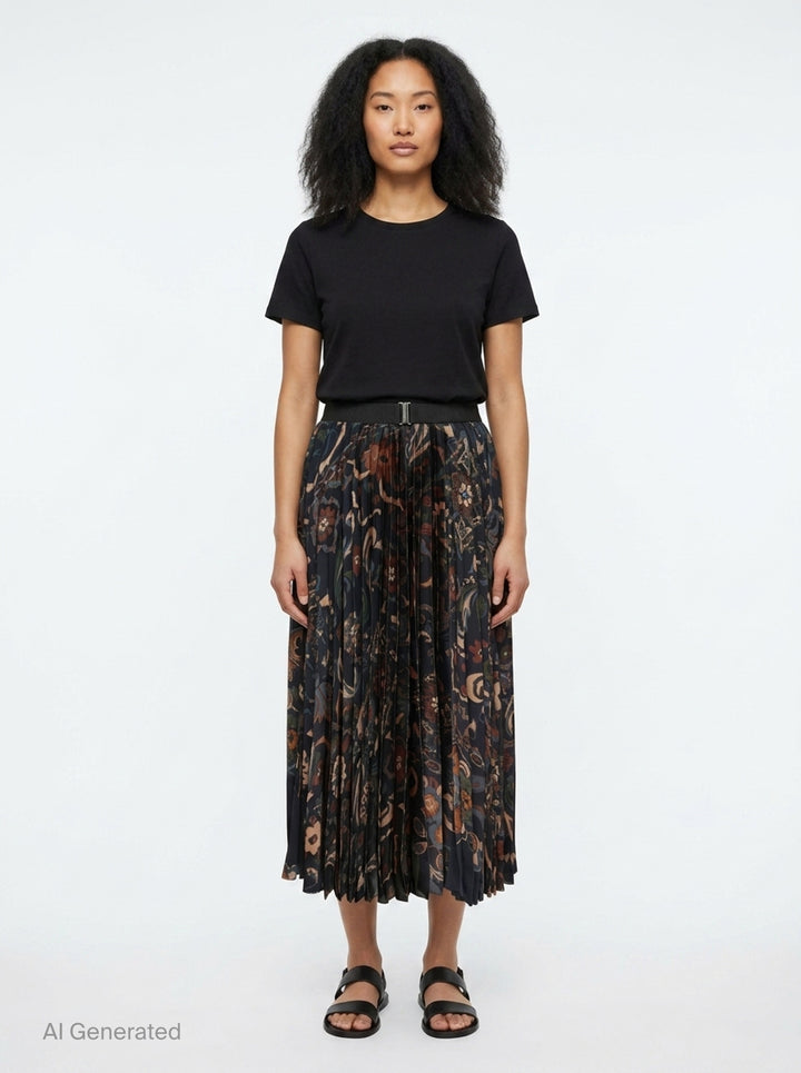 Floral Print Pleated Midi Skirt | sacai | Club21 - front