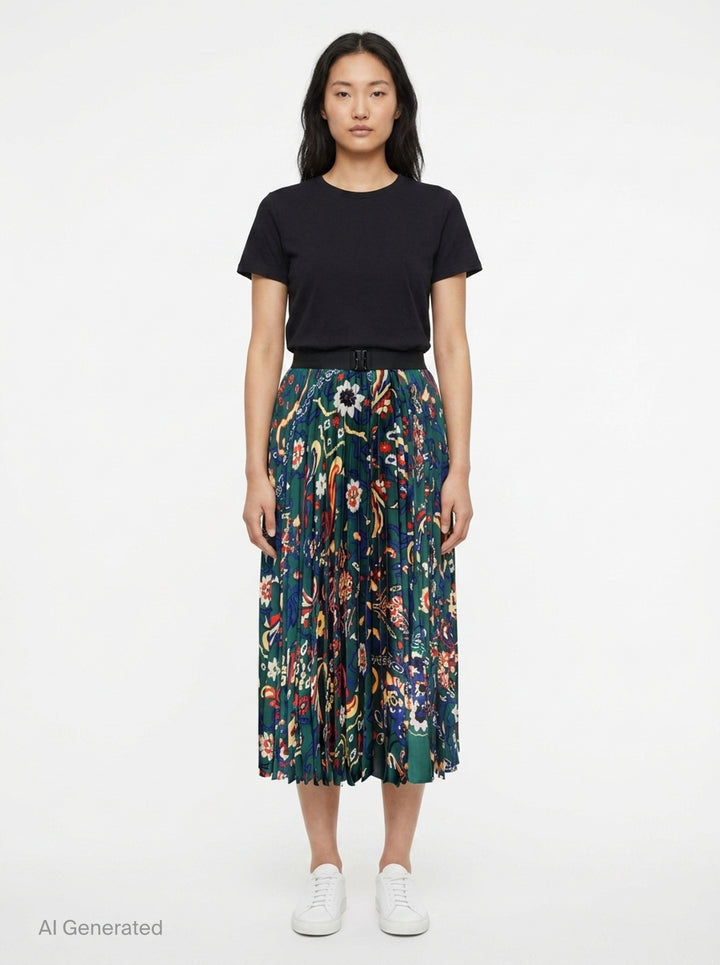 Floral Print Pleated Midi Skirt | sacai | Club21 - front