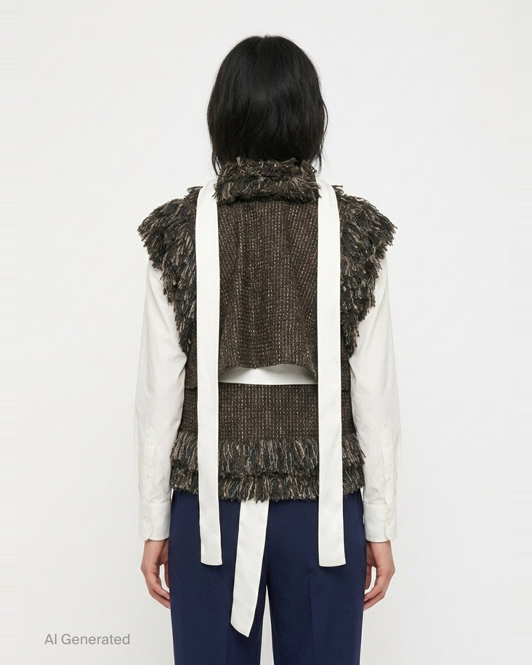 Fringe Tweed Gilet | sacai | Club21 - back