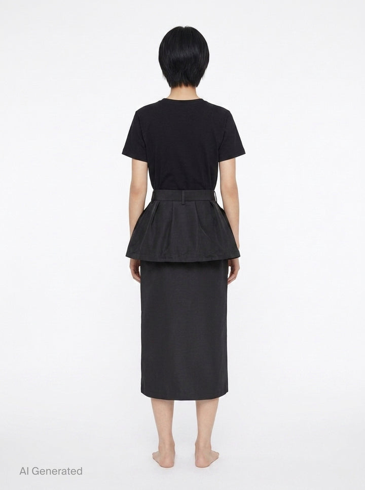sacai Grosgrain Bonding Cargo Skirt in black, featuring oversized double-stacked cargo pockets, drawstring detail, and a high-rise pencil-cut midi silhouette - back
