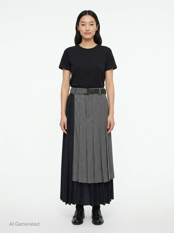 Herringbone Suiting Pleated Skirt | sacai | Club21 - front
