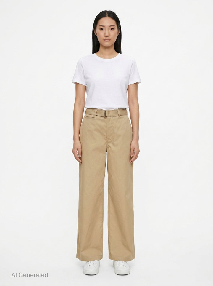 Belted Cotton Chino Pants | sacai | Club21 - front