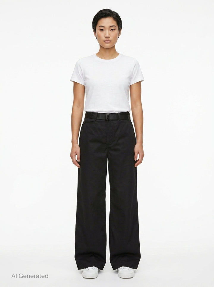Belted Cotton Chino Pants | sacai | Club21 - front