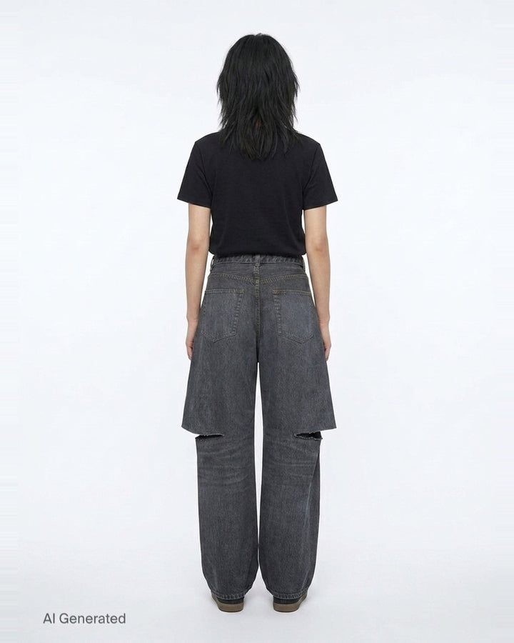 Layered Wide-Leg Denim Jeans | sacai | Club21 - back