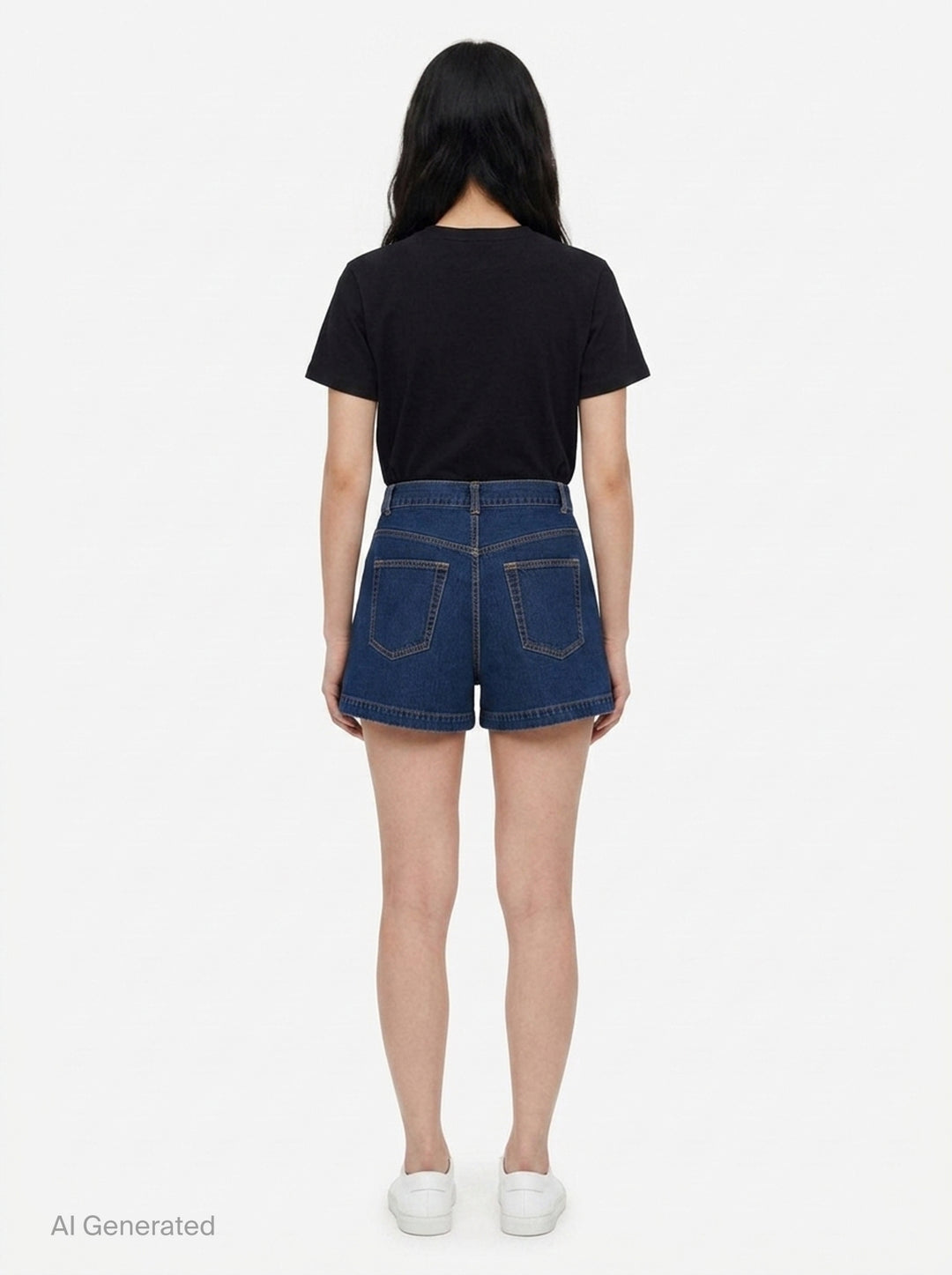 sacai Nep Tweed x Denim Shorts featuring a diagonal herringbone tweed front panel, denim side panels with orange topstitching, and a gold-tone button closure at the high waist - back
