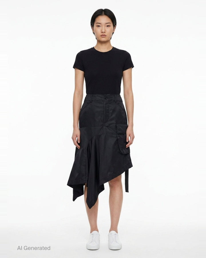Nylon Twill Asymmetric Cargo Skirt | sacai | Club21 - front