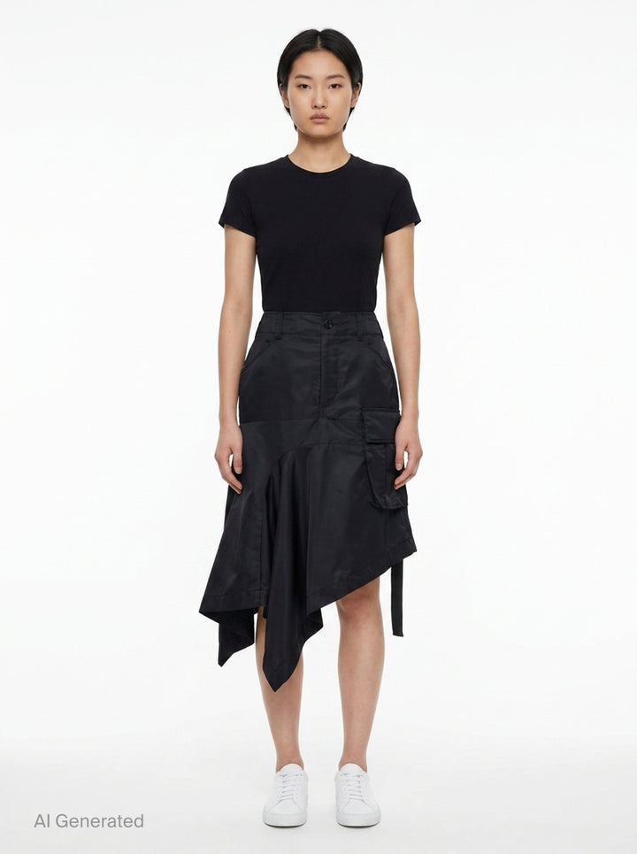 Nylon Twill Asymmetric Cargo Skirt | sacai | Club21 - front