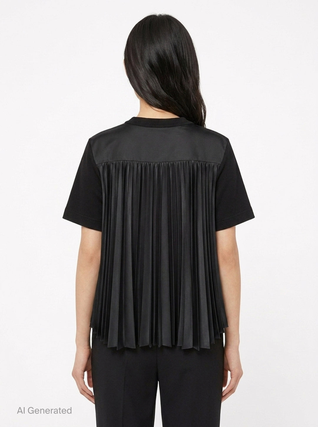 sacai Nylon Twill Cotton Jersey Tee in black, featuring snap-button chest tabs, nylon twill side panels, and a flared panelled hem - back