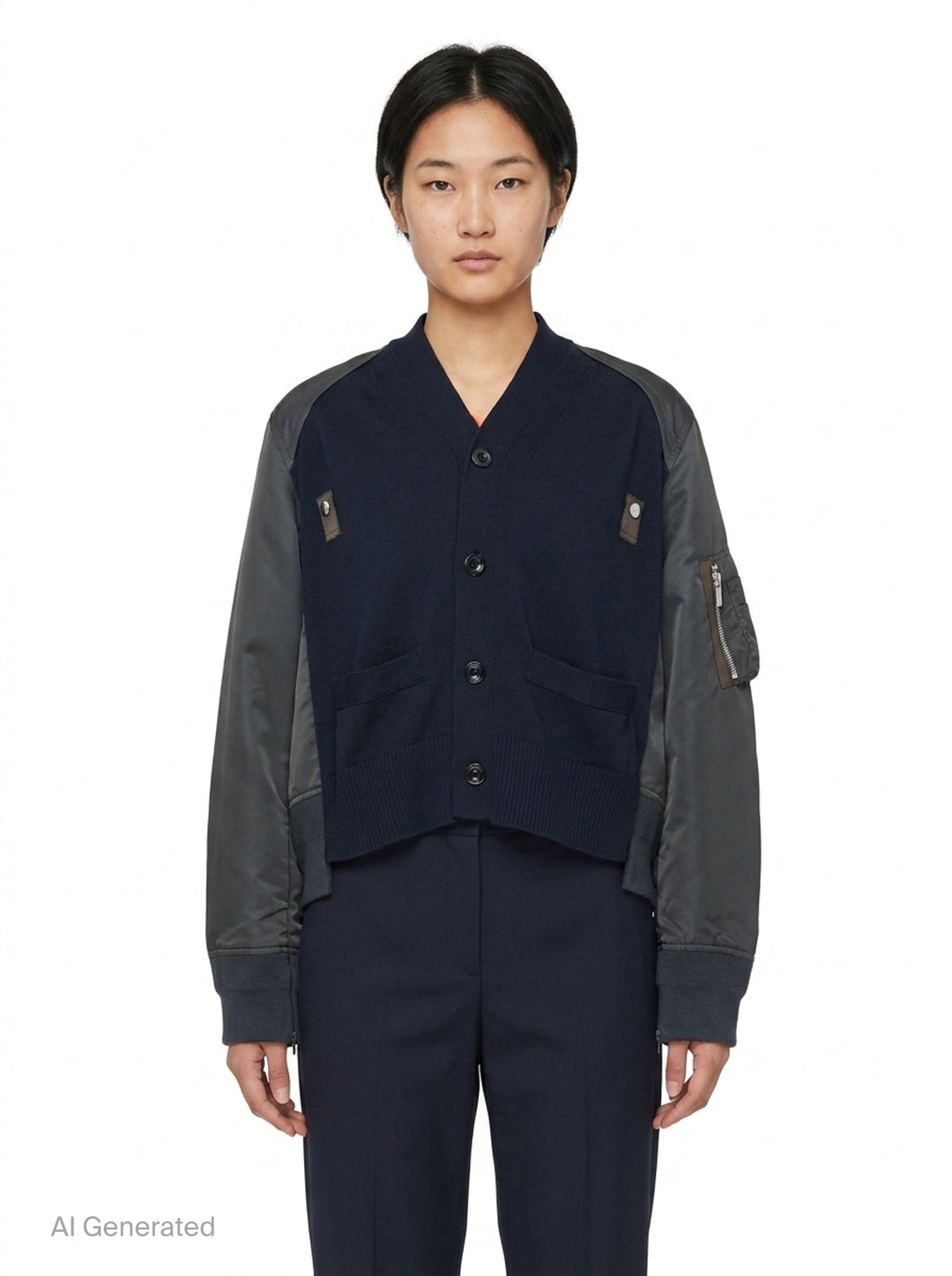 Nylon Twill Cotton Knit Cardigan | sacai | Club21 - front