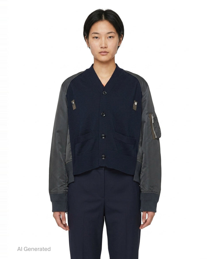 Nylon Twill Cotton Knit Cardigan | sacai | Club21 - front
