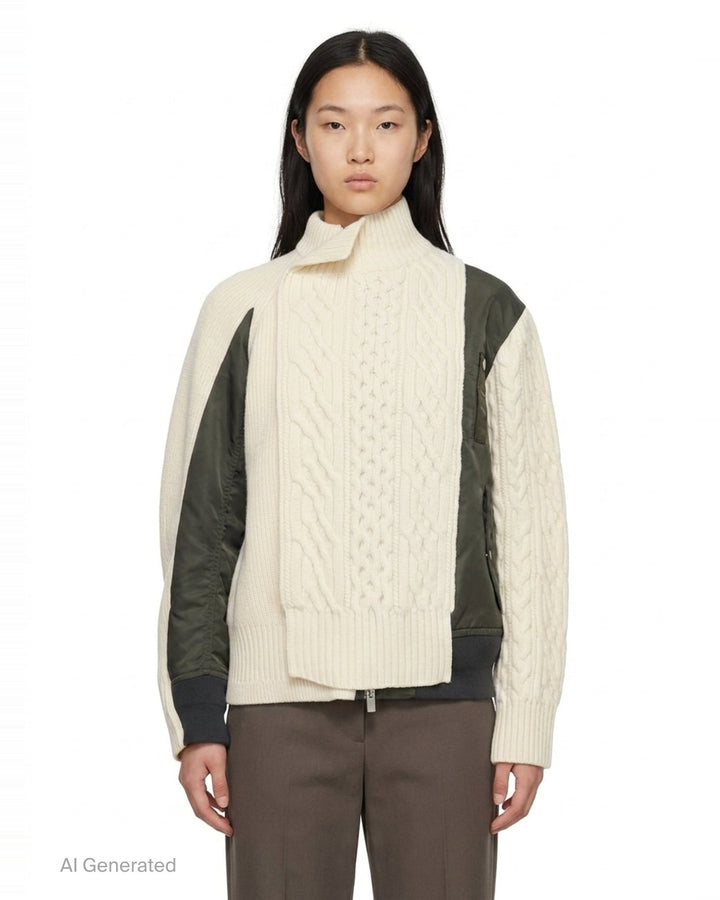 Nylon Twill Wool Knit Blouson | sacai | Club21 - front