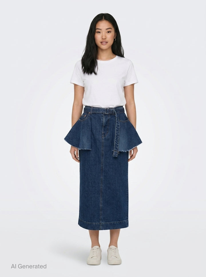 Peplum Denim Midi Skirt | sacai | Club21 - front