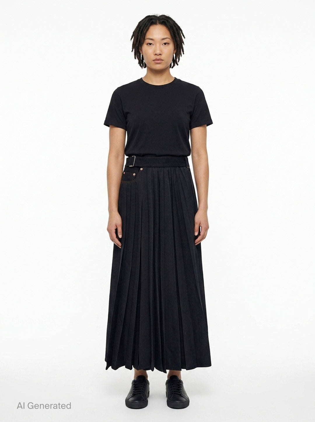 Pleated Denim Maxi Skirt | sacai | Club21 - front