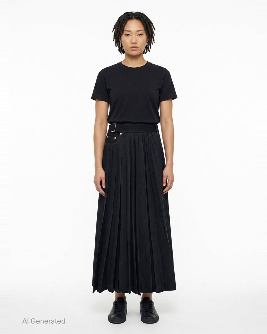 Pleated Denim Maxi Skirt | sacai | Club21 - front