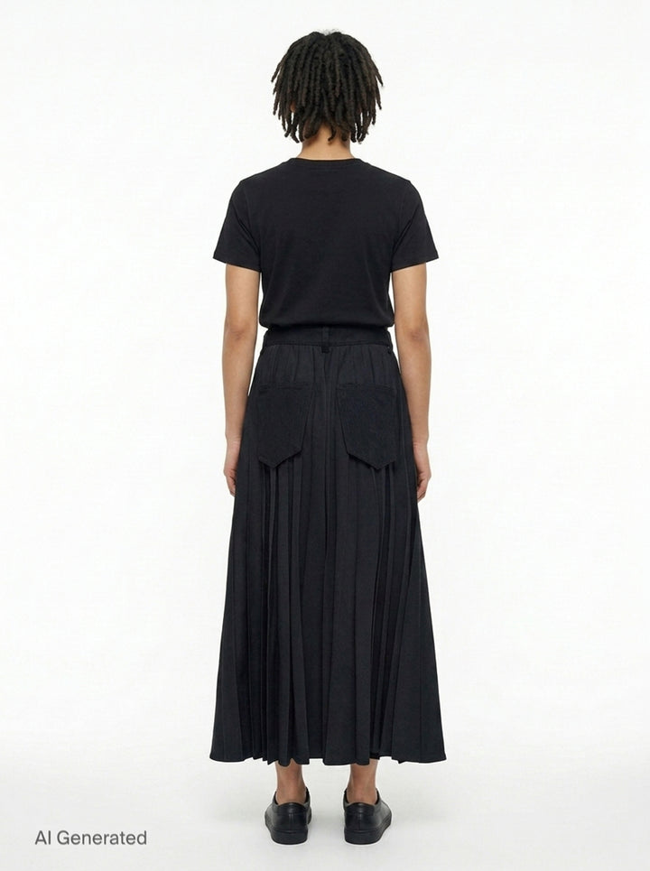 Pleated Denim Maxi Skirt | sacai | Club21 - back