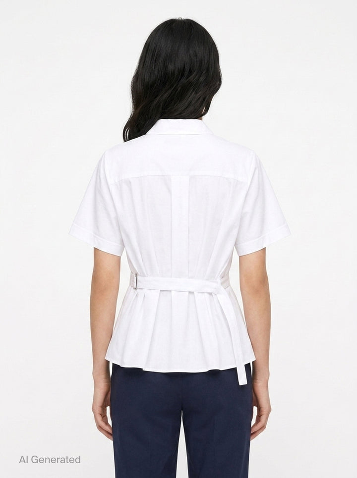 sacai Poplin x Cotton Jersey T-Shirt in black, featuring a crew neck, chest pocket, and light blue pinstripe poplin side panels with a flared hem - back