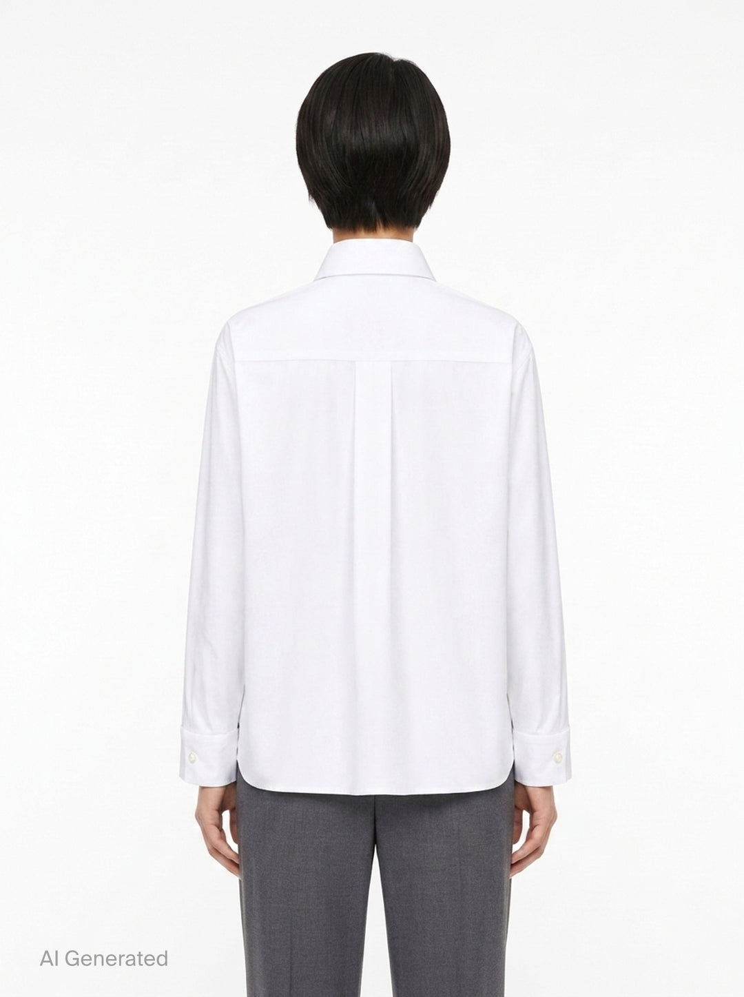 sacai black poplin long sleeve shirt with concealed front placket, point collar, chest pocket, and button-fastened cuffs, shown flat on white background - back