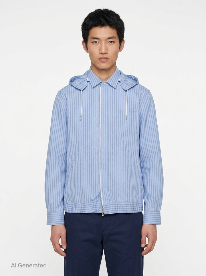 Poplin Striped Hoodie Jacket | sacai | Club21 - front