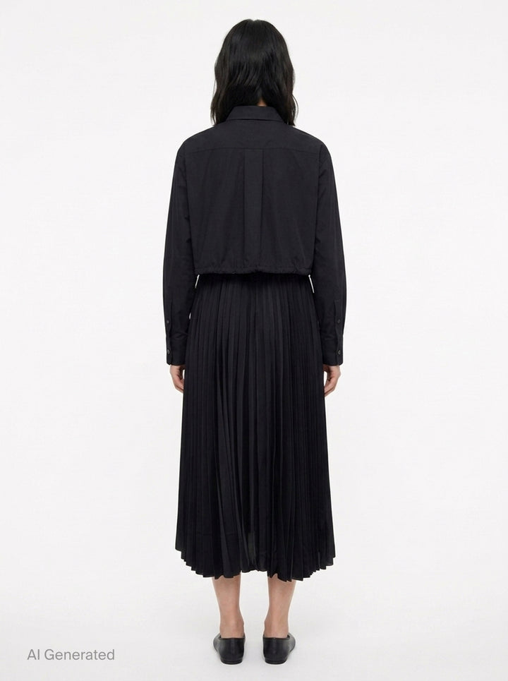 Poplin x Satin Pleated Dress | sacai | Club21 - back
