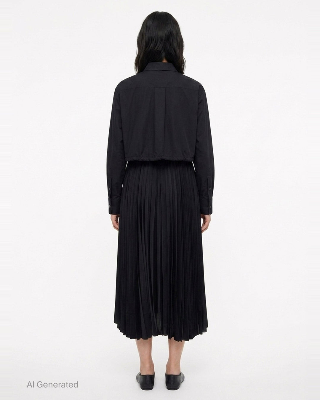 Poplin x Satin Pleated Dress | sacai | Club21 - back