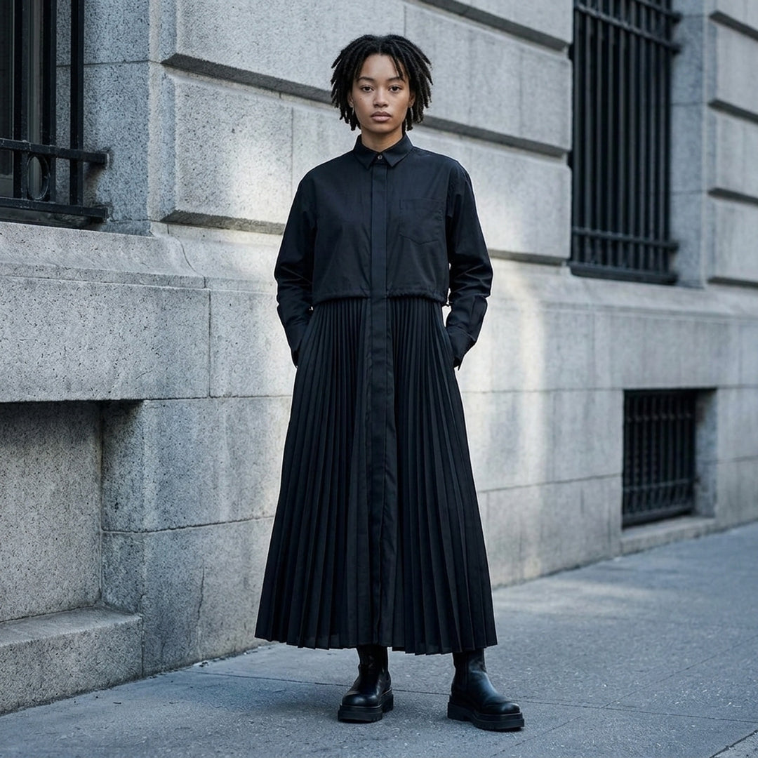 Poplin x Satin Pleated Dress | sacai | Club21 - lifestyle
