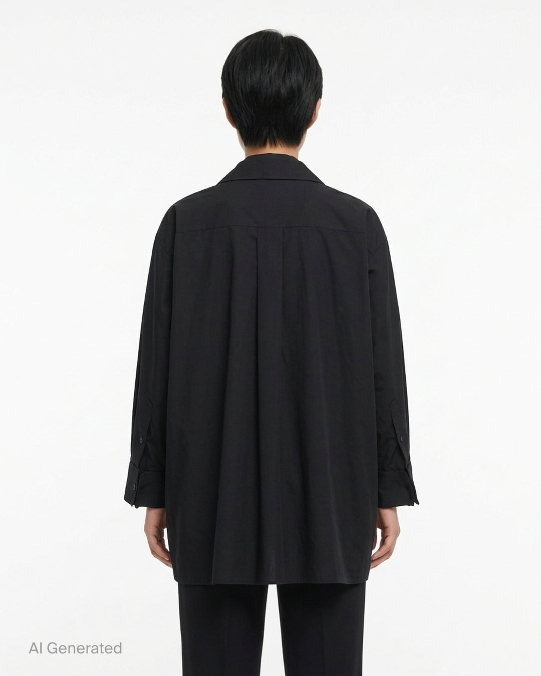 sacai Poplin X Suiting Shirt in black with double-breasted blazer front, peak lapels and gold anchor buttons over a poplin shirt body - back