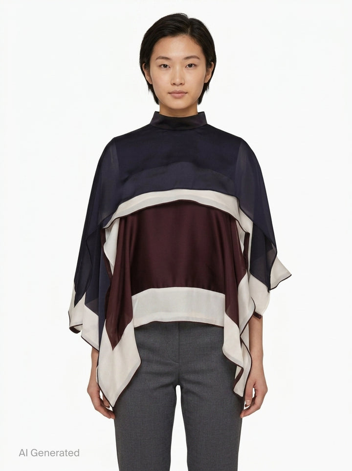 Satin Chiffon Poncho Top | sacai | Club21 - front