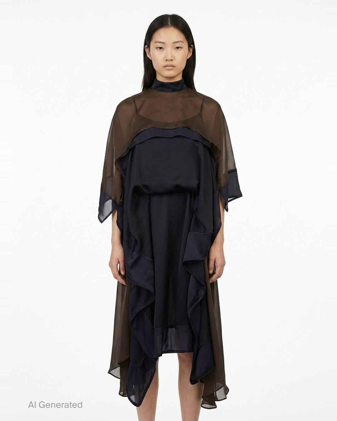 Satin x Chiffon Dress | sacai | Club21 - front