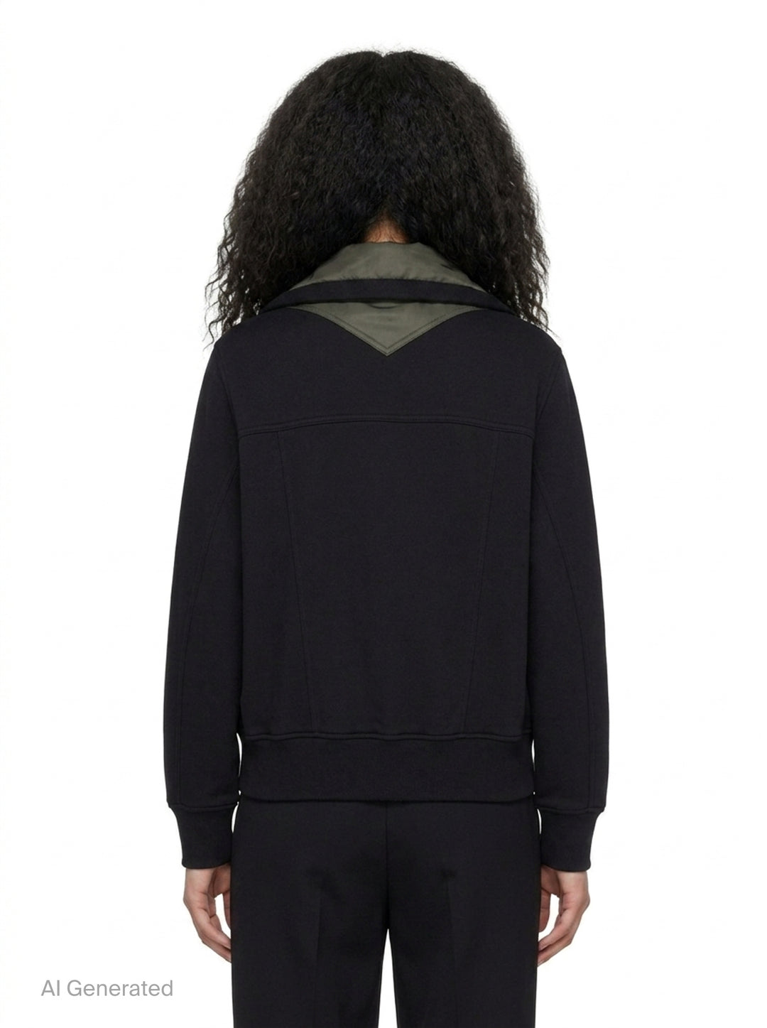 sacai Sponge Sweat Blouson in black, featuring a quilted nylon bib front, oversized spread collar, four cargo pockets, grommet strap detail, and ribbed cuffs - back