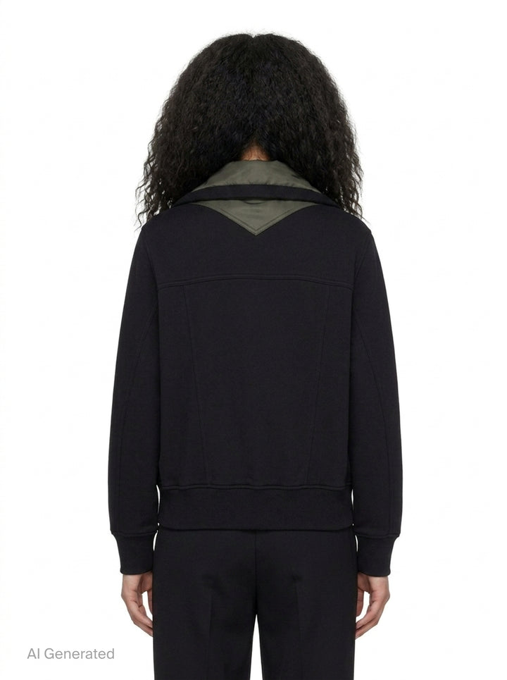 sacai Sponge Sweat Blouson in black, featuring a quilted nylon bib front, oversized spread collar, four cargo pockets, grommet strap detail, and ribbed cuffs - back