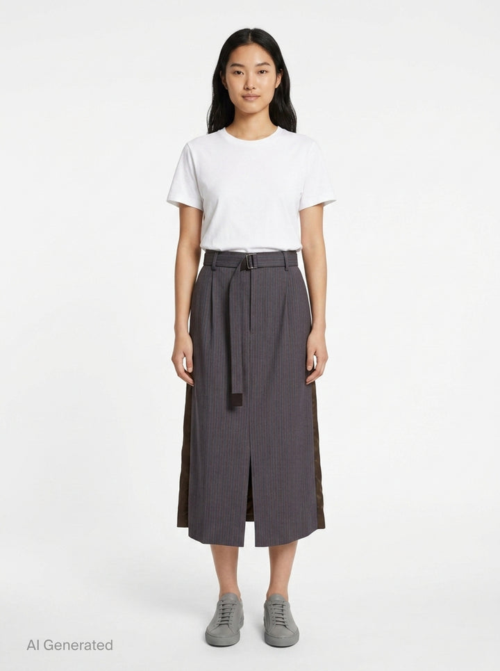 Stripe Doeskin Midi Skirt | sacai | Club21 - front