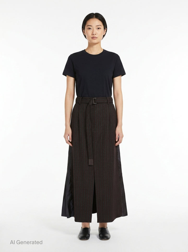 Stripe Doeskin Midi Skirt | sacai | Club21 - front