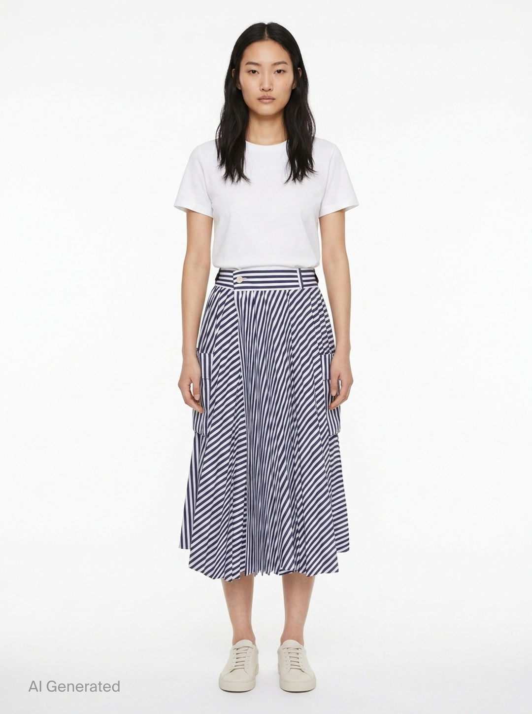 Striped Cotton Poplin Pleated Skirt | sacai | Club21 - front