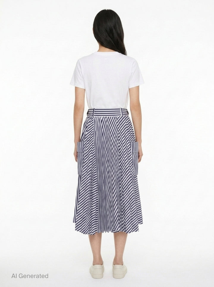 Striped Cotton Poplin Pleated Skirt | sacai | Club21 - back