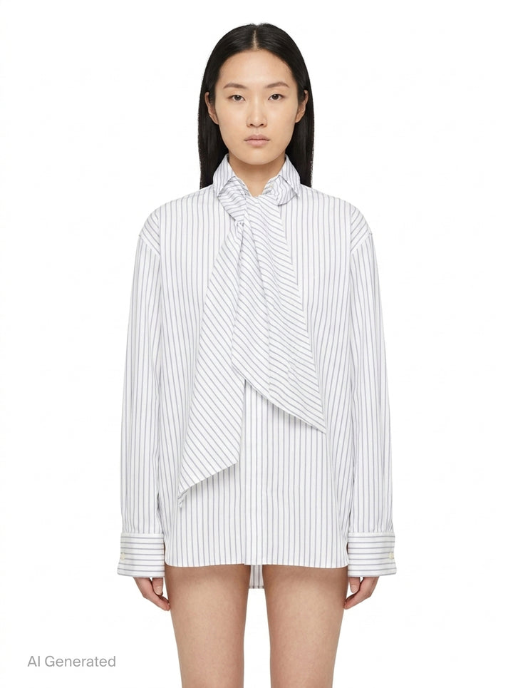 White Poplin Scarf Shirt | sacai | Club21 - front