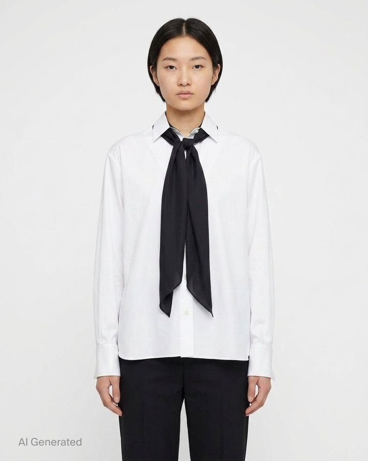 White Poplin Scarf Shirt | sacai | Club21 - front