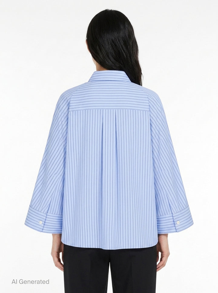 sacai Wide Sleeve Poplin Shirt in black, featuring a concealed button placket, point collar, flared long sleeves with deep cuffs, a chest patch pocket, and twin lower patch pockets - back