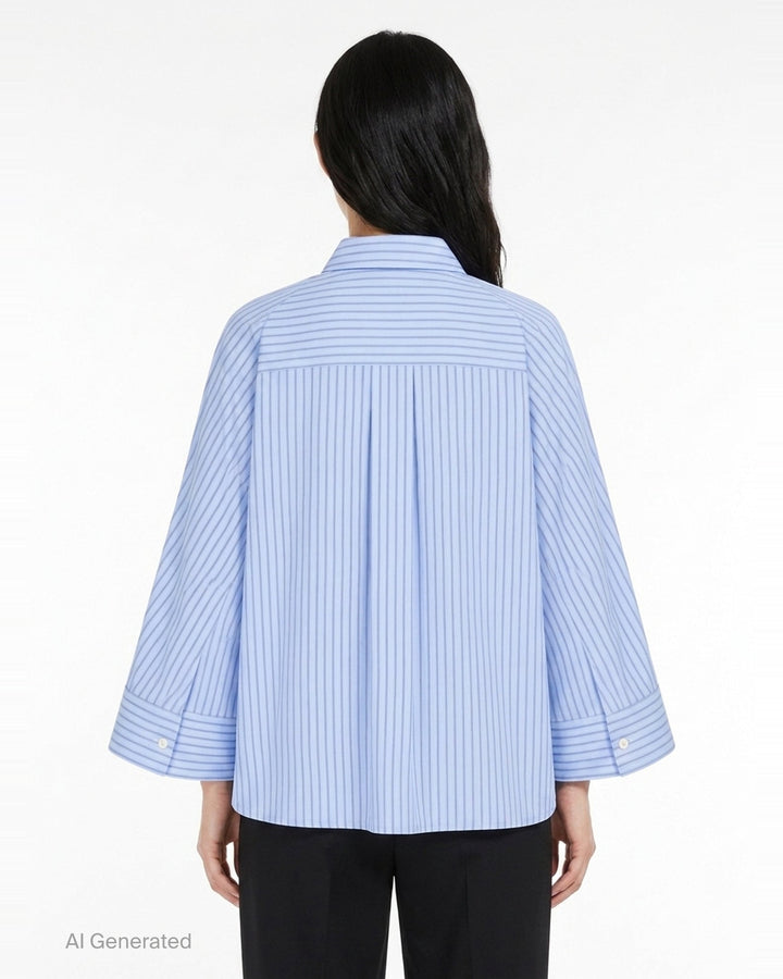 sacai Wide Sleeve Poplin Shirt in black, featuring a concealed button placket, point collar, flared long sleeves with deep cuffs, a chest patch pocket, and twin lower patch pockets - back