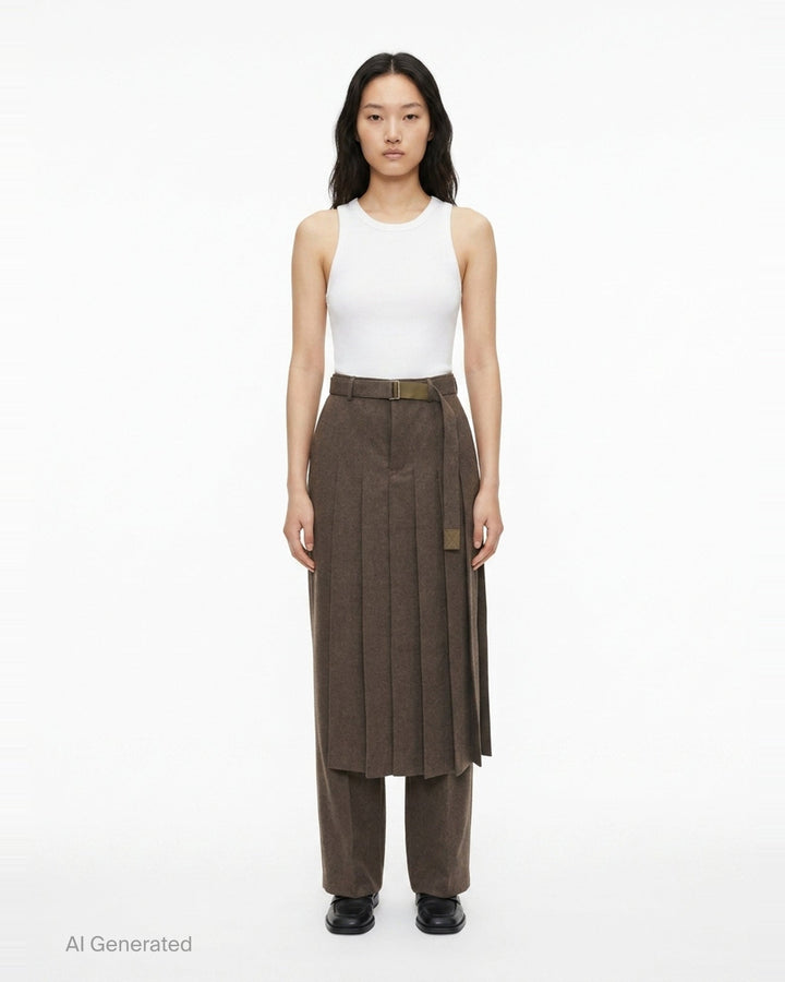 Wool Flannel Layered Pants | sacai | Club21 - front