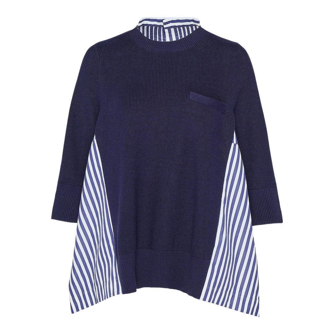 Club21 - sacai - Cotton Knit X Cotton Poplin Top - KNIT TOPS - Navy