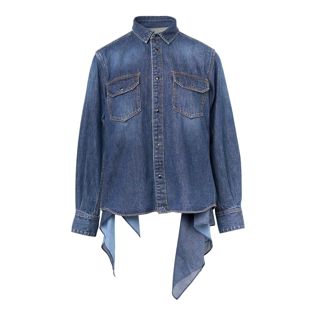 Club21 - sacai - Denim x Satin Shirt - BLOUSES - Blue
