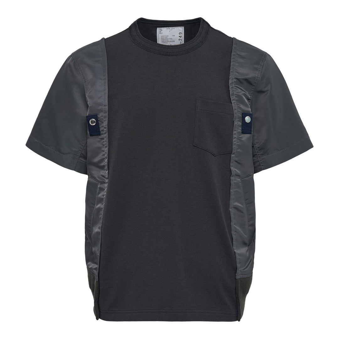 Club21 - sacai - Nylon Twill X Cotton Jersey T-Shirt - TEES - Charcoal