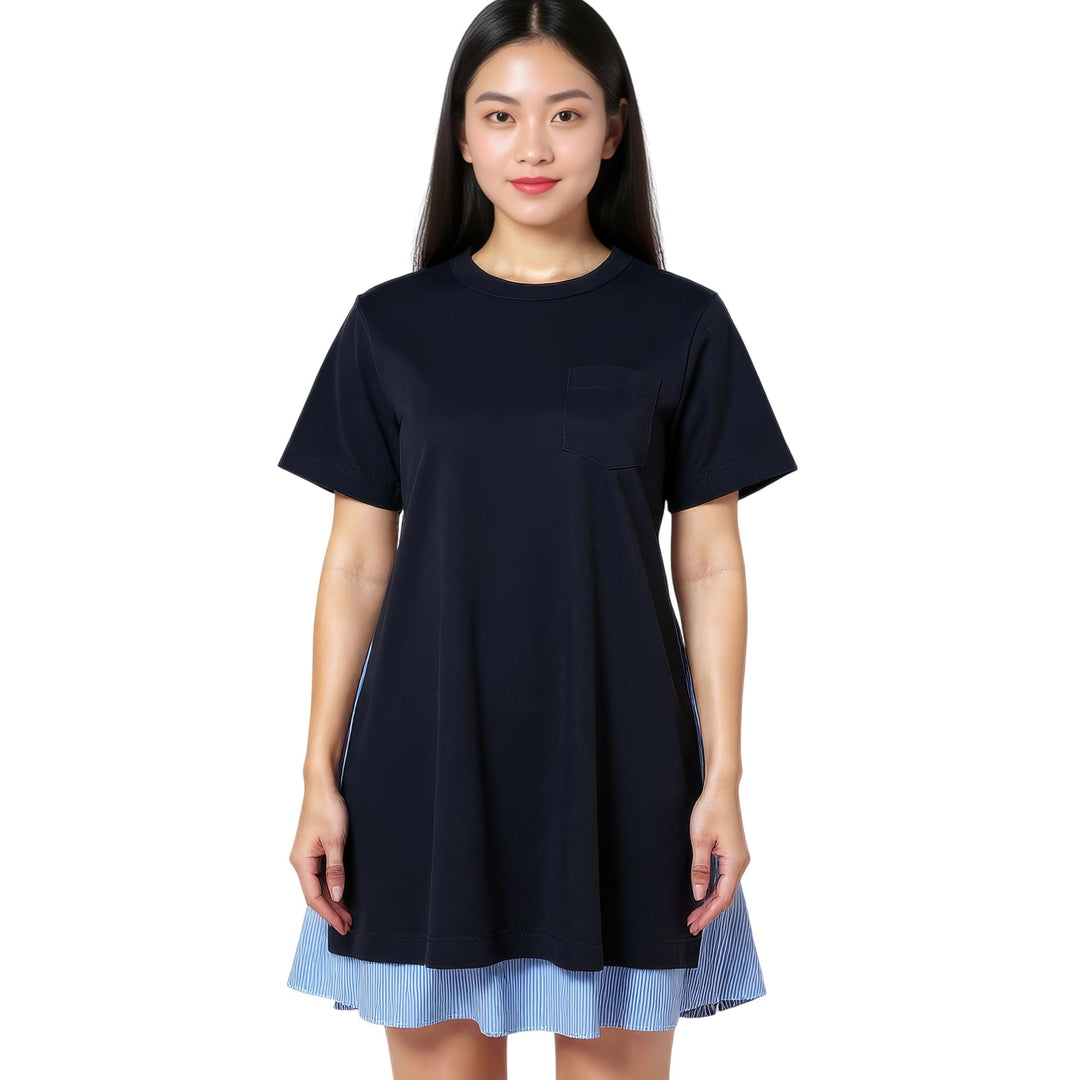 Club21 - sacai - Poplin X Cotton Jersey Dress - WOVEN DRESSES - Navy