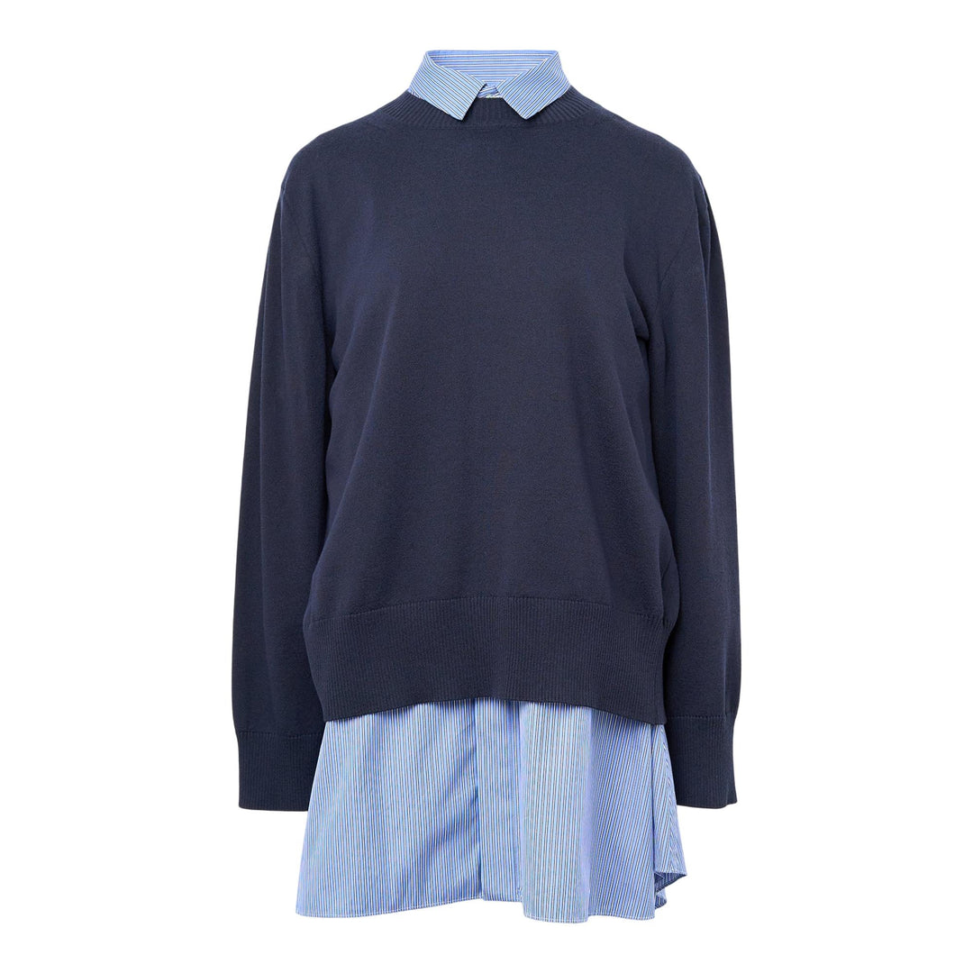 Club21 - sacai - Poplin x Cotton Knit Dress - KNIT DRESSES - Navy
