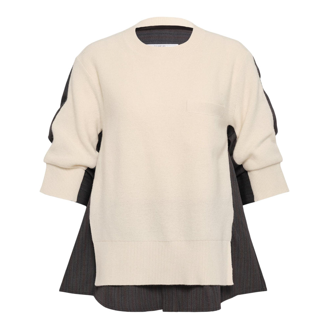 Club21 - sacai - Stripe Doeskin X Wool Knit Top - KNIT TOPS - Off-White