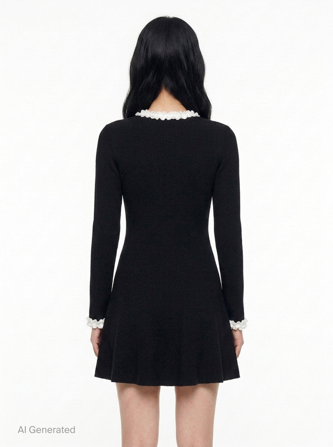 Black Chenille Knit Flower Trim Mini Dress | Self-Portrait | Club21 - back